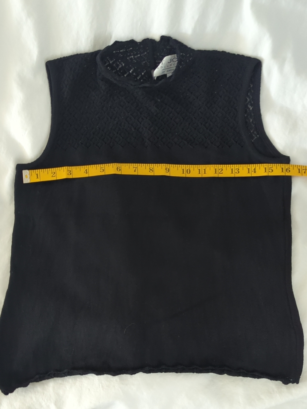 St. John Collection Black Santana Knit Sleeveless Crochet Shell Top Gold Buttons - Picture 7 of 8